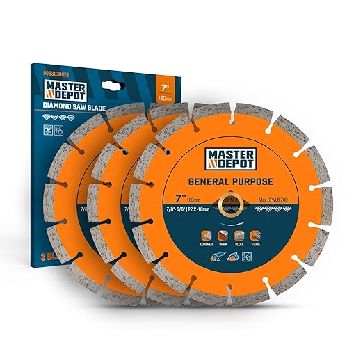 7 inch Diamond Saw Blade for Angle Grinder,Segmented General Purpose Blade Dry/Wet Cutting Blade for Concrete, Paver, Masonry, Terrazzo, Stone, Granite, Block, 7/8"-5/8” Arbor (3 Pack)