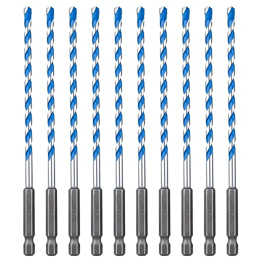 Concrete Drill Bit Set 10 Pcs, Masonry Drill Bit Set 3/16", Shockproof Hex Shank Drill Bit Set, Industrial Carbide Drill Bits for Class/Brick/Plastic/Cement/Tile
