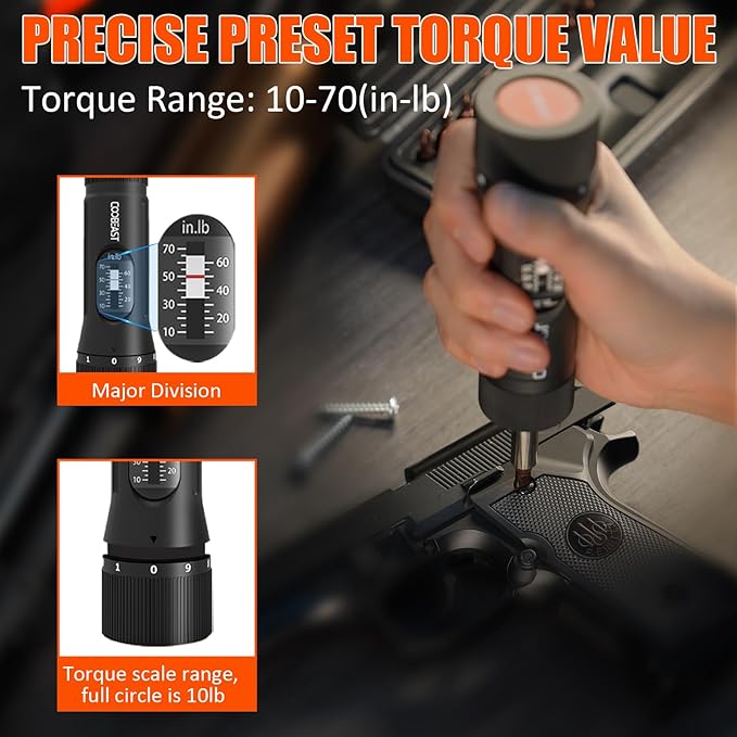 49 Pcs Torque Screwdriver 10-70 Inch Pound Torque Screwdriver Set with S2 Bits & Sockets, 1/4” Drive Torque Wrench Screwdriver Set for Maintenance, Tools, Bike Repairing and Mounting