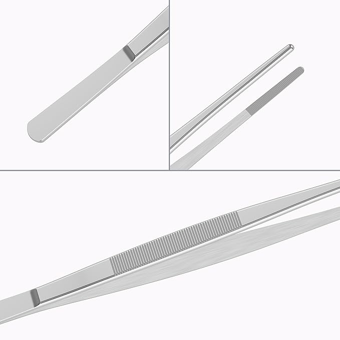 6.3 Inch Stainless Steel Tweezers, with Straight Round Blunt Serrated Tip, 3/64 Inch Thickness Stainless Steel, Multipurpose Daily Garden Home Lab Craft Repairing Tool