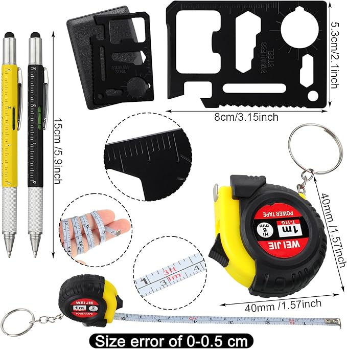 72 Pcs Mini Tape Screwdriver Keychain Set Valentine's Day Men Gifts Bulk Employee Appreciation Gift Bulk Multitool Pen Card for Adult Tool Party (Yellow,Black)