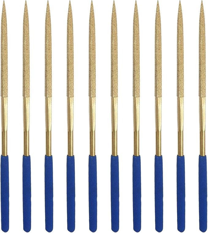 10 PCS Diamond Needle File (3×140mm) 150 Grit Titanium Coated Mini Metal Files Square Files for Precision Metal File Work Miniature DIY Jewelers/Glass/Ceramic