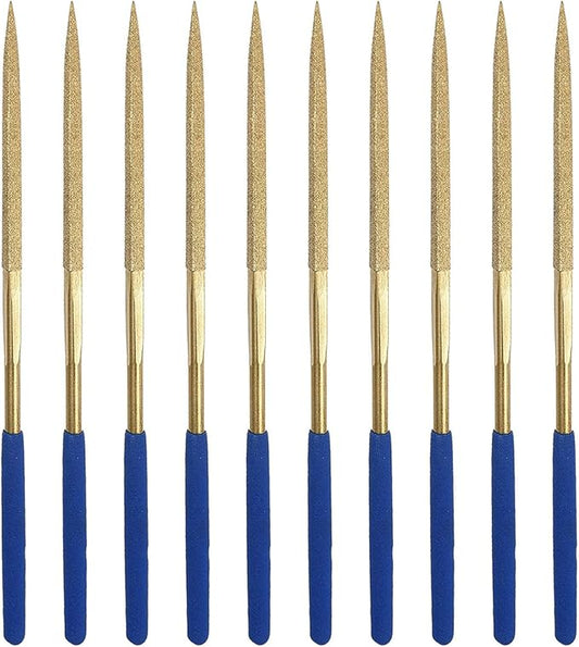 10 PCS Diamond Needle File (3×140mm) 150 Grit Titanium Coated Mini Metal Files Square Files for Precision Metal File Work Miniature DIY Jewelers/Glass/Ceramic