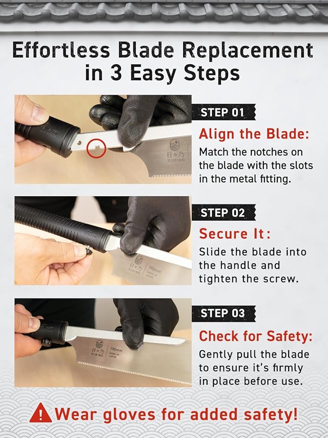 HIBINO Japanese Pull Saw 7.5” Kataba Hand Saw | Fine Crosscut Teeth | Lightweight, Single-Edge Blade for Precision Woodworking, Joinery & Detail Projects | Replaceable Blade | Made in Japan