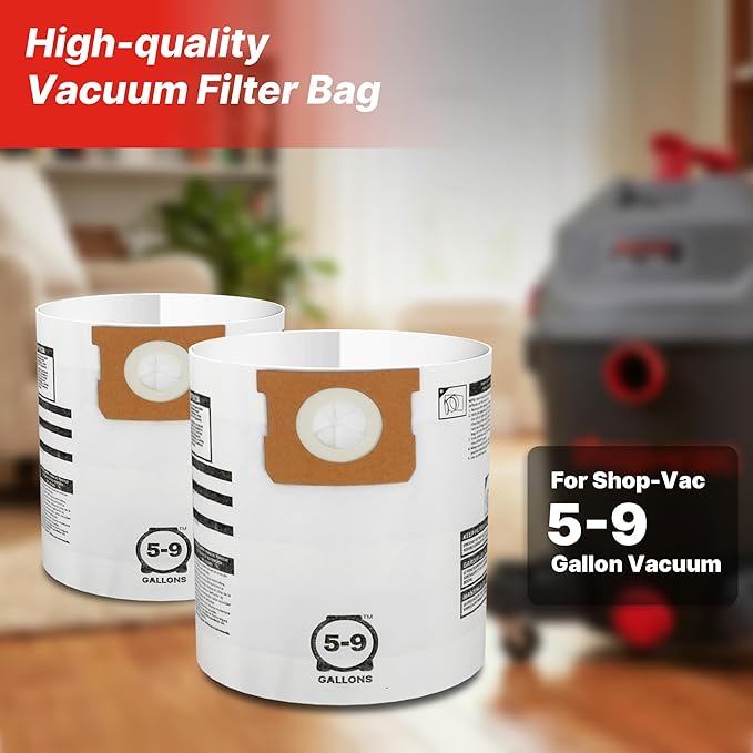 Shop-Vac 9066133 Disposable Filter Bags, Fits 5-9 Gallon Vacs, For Dry Pick-Up Only, White Paper, (3-Pack)