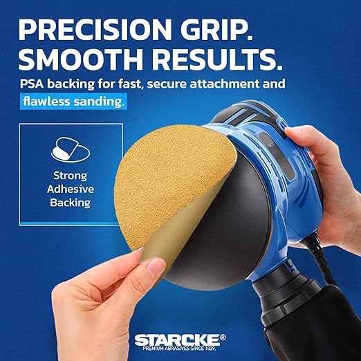 5 inch Sanding Discs 800 Grit Sandpaper Discs PSA Adhesive Sandpaper Roll No Hole - Disc Gold Round Sanding Paper, Durable Sand Paper for Wood, Auto Body, Metal, Marine Paint for Smooth Surfaces