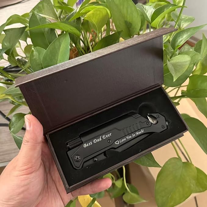 ALBATROSS Personalized Custom Engraving 6-in-1 Multifunctional Folding Pocket Knives with LED Light,Seatbelt Cutter,Glass Breaker,Magnesium Fire Starter,Bottle Opener