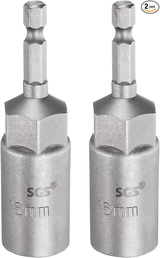 HARFINGTON 2pcs Nut Driver Drill Bit 16mm Metric Socket 1/4" Hex Shank 3.15" (80mm) Long 6-Point Sockets Quick Change CR-V Steel Bolt Setters for Power Drill Drivers
