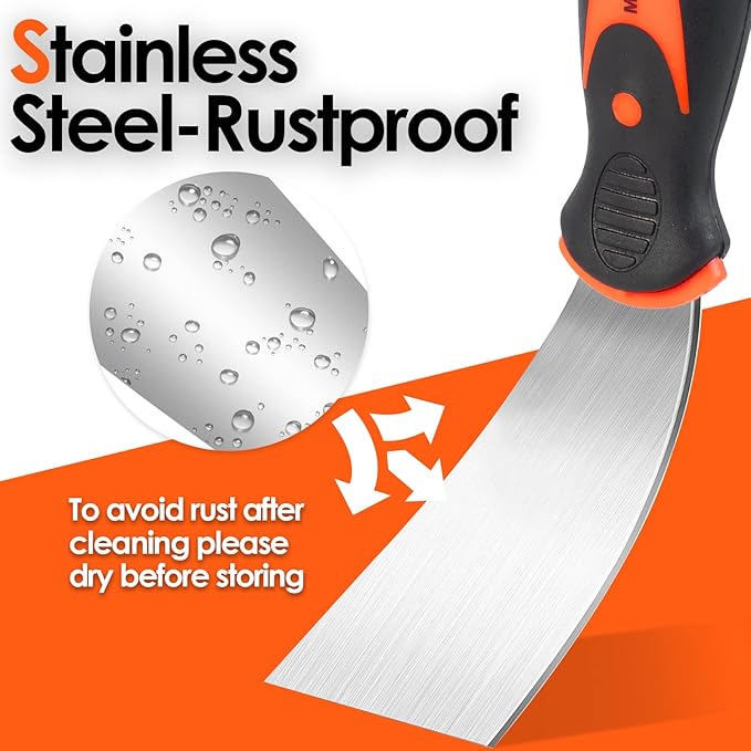 Putty knife,10 Piece Stainless Steel Paint Scraper Tool Set,14" Mud Pan for Repairing Drywall, Removing Wallpaper, Applying Putty, Plaster, Cement, Adhesive