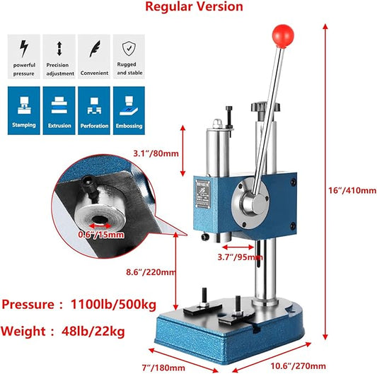 12.6in Leather perforating Machine, Bench-top Manual Arbor Presses for Stamping Bending Forming Stretching(1100lb/500kg)