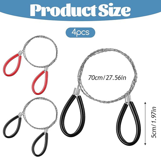 4 Pcs Stainless Steel Cable Saw, Metal Wire Saw Emergency Hand Pocket Survival String Rope Wire Saws PVC Cable Saws for Home Hiking Hunting Camping, 27.56 Inch (Red and Black)