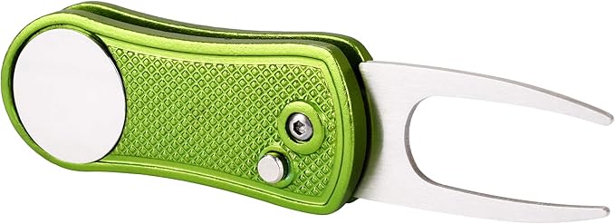 Mile High Life Golf Divot Repair Tool, All Metal Foldable Divot Tool with Pop-up Button & Magnetic Ball Marker