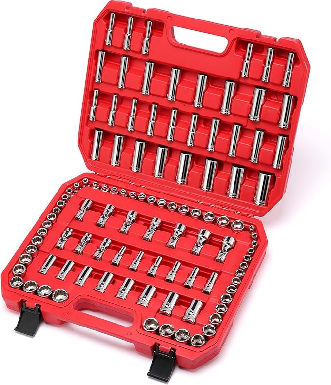 MIXPOWER 104 PCS 3/8" Drive Master Metric Socket Sets,Deep,Mid-Length,Shallow,Stubby and Flex Sockets,6 & 12 point,CR-V Steel