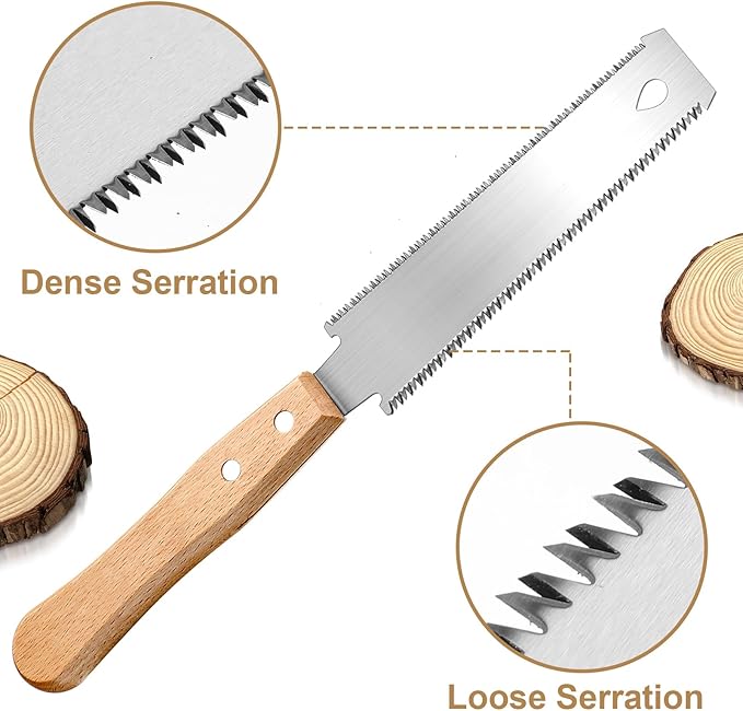 Gisafai 2 Pcs 6 Inch Japanese Hand Saw Small Woodworking Flush Cut Flexible Double Edge Tpi 17/14 Pull Woodworking Saw for Craft Mini Wood Handle Garden Trim for Hardwoods Softwoods DIY