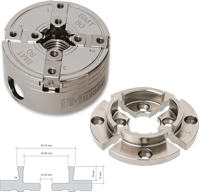 3.5??Self-Centering Four-Jaw Universal Nickel-Plated Chuck for Spindle and Faceplate Work for Woodturning Lathe, Compatible with Super NOVA2, G3 Nova.