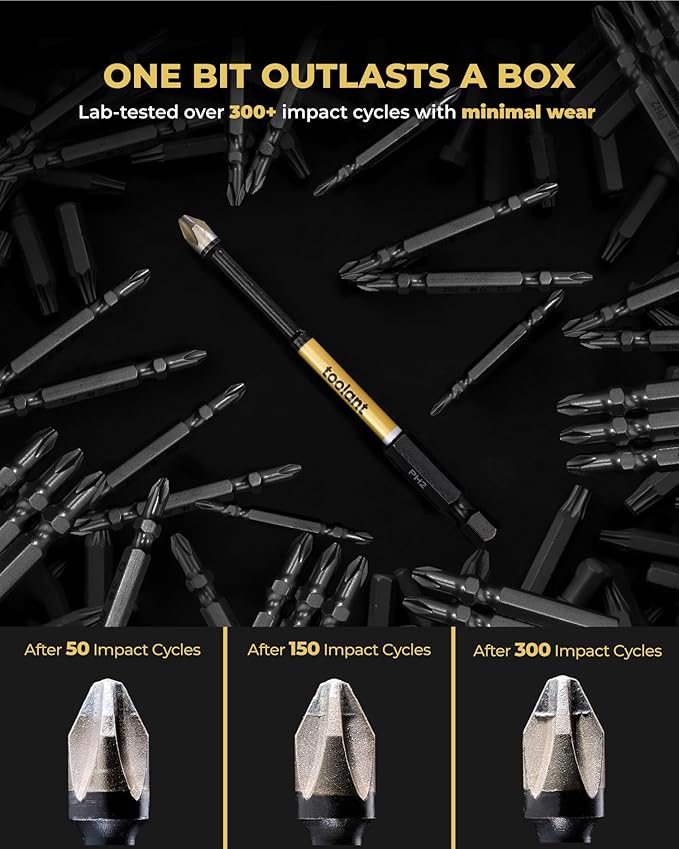 toolant 2 Inch Phillips Bit#1, Magnetic Anti Slip Impact Screwdriver Bits Set, 10pcs Impact Steel X2 PH1 Driver Dit Set with CNC Machined Tips for Impact Driver