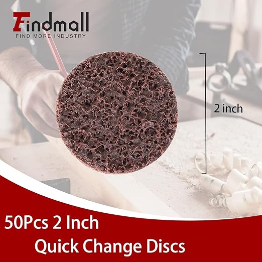 findmall 50Pcs 2 Inch Maroon Quick Change Surface Prep Conditioning Discs, Medium Grit for Cleaning, Finishing and Deburring on All Metals