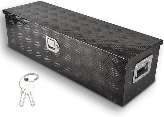 39 Inch Heavy Duty Aluminum Truck Bed Tool Box, 5 Bar Tread Storage Organizer, Lock & Keys, Black (39"x13"x10")