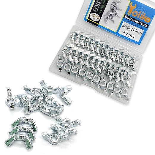 40 PCS 3/16-24 Inch Wingnuts, Quality Carbon Steel Wing Nuts Zinc Plated Fasteners Parts Butterfly Nut, Hand Twist Tighten Hardware Nuts Butterfly Wing-Nut 3/16-24??Assorted Kit