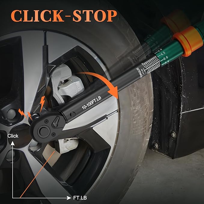 3/8-Inch Drive Click Torque Wrench, 10-100 Ft.Lb, 72-Tooth Dual-Direction Adjustable Torque Wrench, 짹3% High Precision for Bicycle, Motorcycle, Car Maintenance