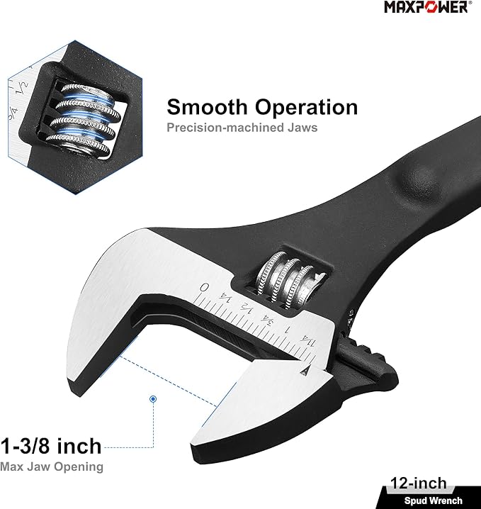 MAXPOWER 12 inch Spud Wrench, Max Jaw Opening 1-3/8 inch