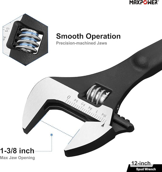 MAXPOWER 12 inch Spud Wrench, Max Jaw Opening 1-3/8 inch