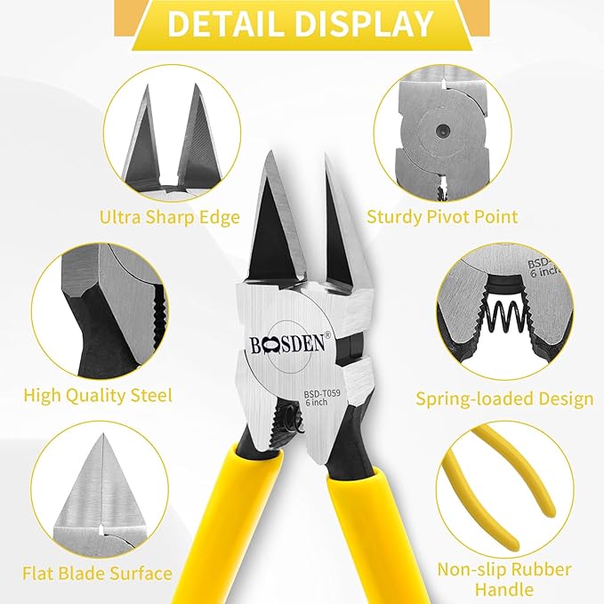 BOOSDEN 6'' Wire Cutters 5 PACK, Diagonal Cutting Pliers, Dikes Side Cutters, Barbed Wire Snips, Precision Spring Loaded Wire Cutters, Wire Clipper for Crafting, Floral, Electrical, DIY