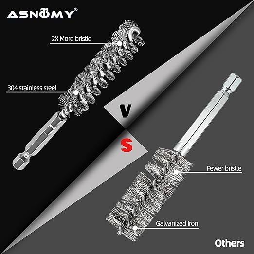 ASNOMY 7Pcs Wire Bore Brush for Drill,5/16"-1??Stainless Steel Copper Pipe Cleaner Set for Power Drill Cleaning,Abrasive Drill Wire Brush with 1/4" Hex Shank