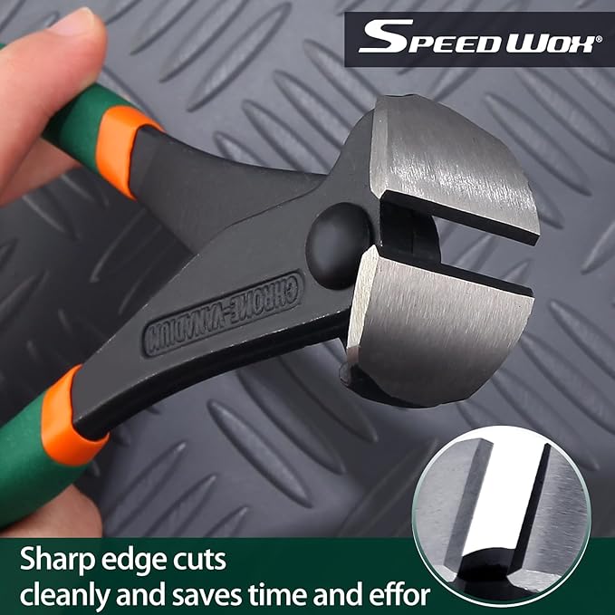 SPEEDWOX 7 Inch End Cutting Pliers, Nail Puller, Wire Cutter, Green & Orange, Limited Warranty
