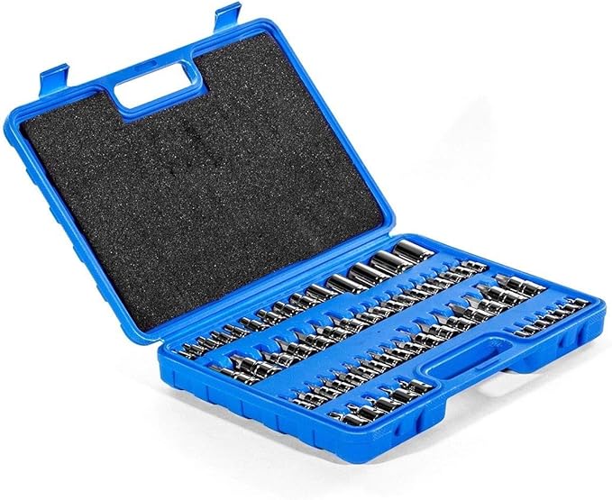 XtremepowerUS 60 PC Star Socket Set Tamper Bit Plus Proof S2 Chrome Tools W/Case