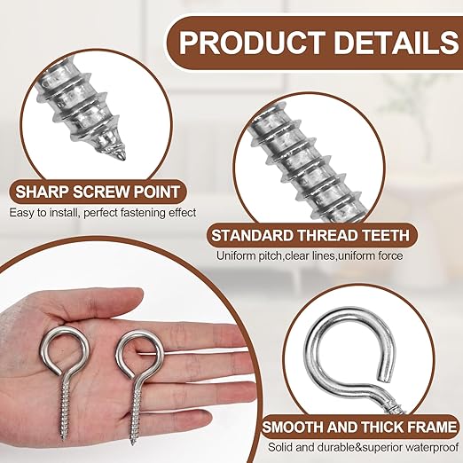 20PCS 2.55 inches Screw Eyes M5 304 Stainless Steel Eye Screws, Heavy Duty Screw, Eye Hooks Screw Eye Bolts Eye Hooks Screw, Indoor & Outdoor Uses (20, M5-2.55inch)