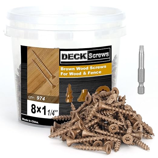 Deck Screws #8 x 1-1/4?쇺? T25 Star Torx Drive Flat Head Wood Screws, Brown, 5lb