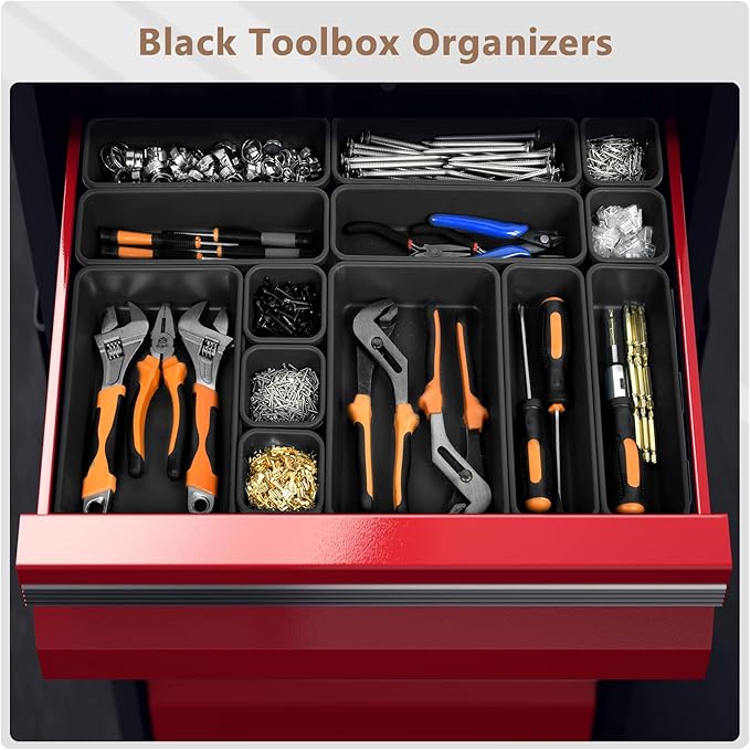 ?륪ore Larger Size?멇-LUGEI??9 PCS-5 Size??Tool Box Organizer Tray Divider Set?륛lack??Desk Drawer Organizer Bin, Garage Organization and Storage Toolbox for Rolling Tool Chest Cart WorkBench Part Widget