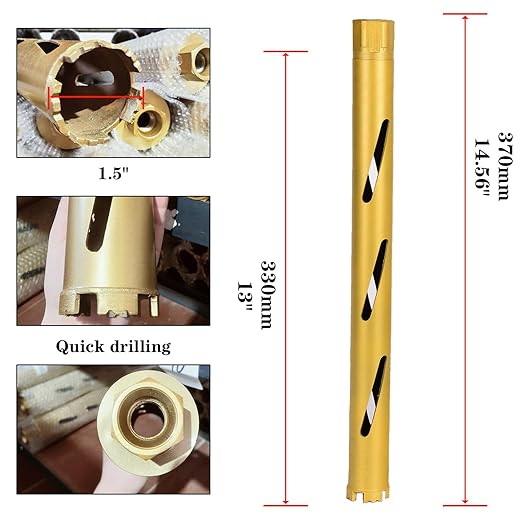 1.5" Dry Core Drill Bits for Cured Concrete with Rebar Brick Blonck Masonry etc 13in/330mm Drilling Depth竊?0mm Diamond Segment Height竊? Adapters