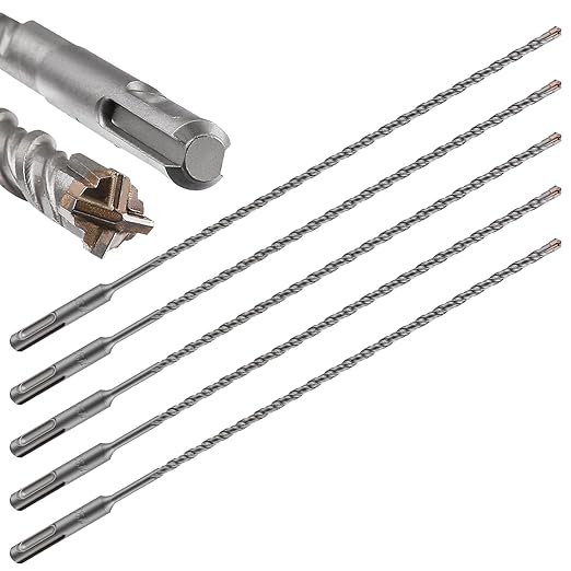Concrete Drill Bit 5pcs 3/16" X 10"-8" Cross-Type Double Thread Carbide Material Suitable for Concrete, Brick, Cement Walls, Stone