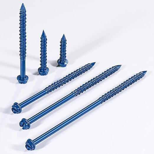 Wensilon(100 PCS) 1/4" * 1-3/4" Slotted Hex Concrete Screws Anchor Blue Hexagon Head for Anchoring to Masonry, Block or Brick Stucco
