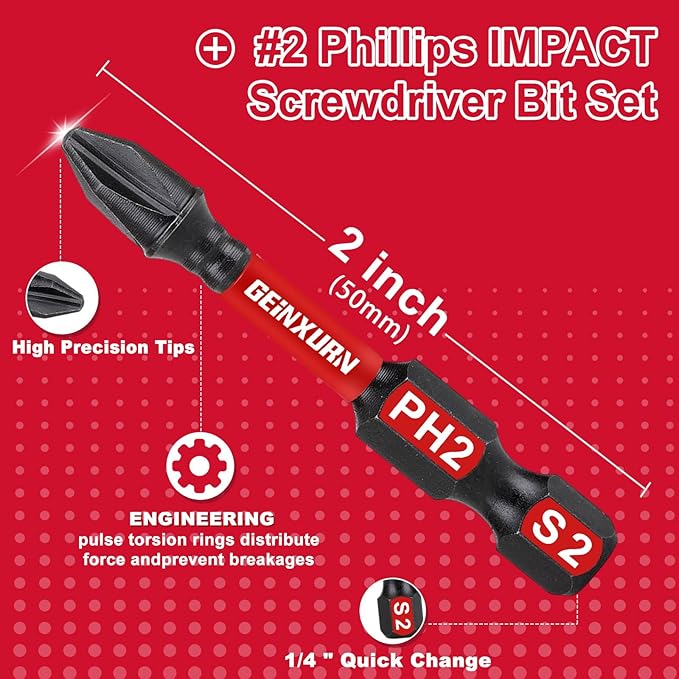 Impact Tough #2 Phillips 2 in. Insert Driver Bits,15Pack Bulk PH2 Screwdriver Bits Set