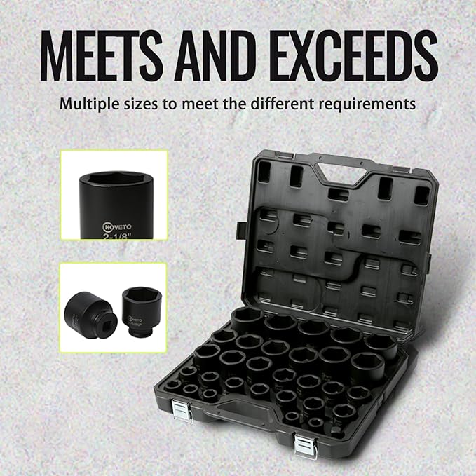 3/4" Drive Impact Socket Set, 31 Piece SAE 11/16" to 2-1/2", 6-Point Sockets Cr-Mo Alloy Steel for Auto Repair Rugged Construction, Storage Case
