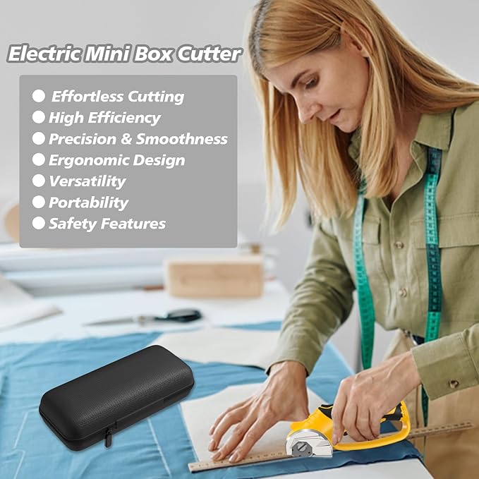 Cordless Electric Scissors, 4V Rechargeable Box Cutter & Cardboard Cutter with LED Light, Safety Lock - Rotary Cutter for Fabric, Leather, Carpet, Plastic, Crafting, Sewing with Storage Box(Yellow)