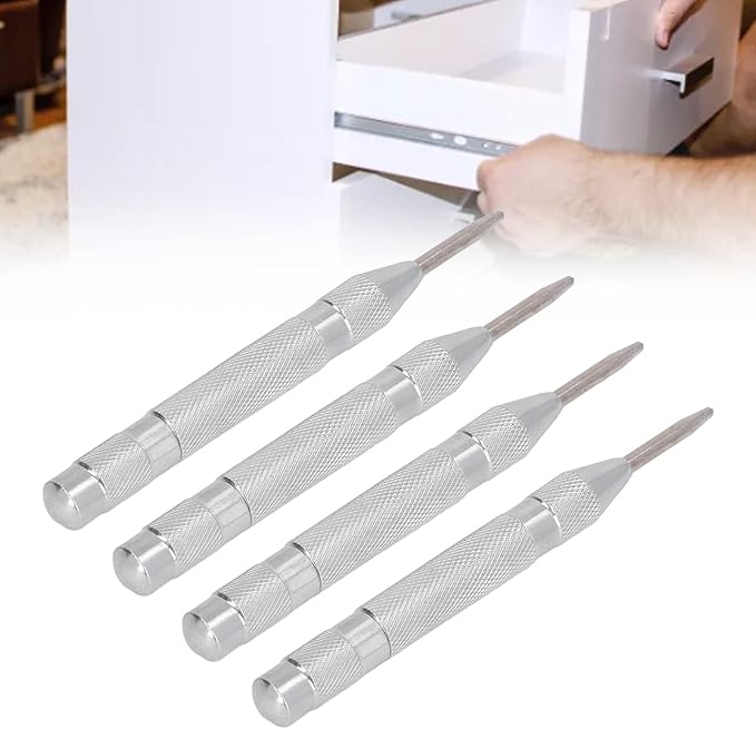 Center Punch, 4Pcs 5inches Center Punch Automatic High Speed Steel Tool Set Kit for Furniture Installation Machine Maintenance (Silver)