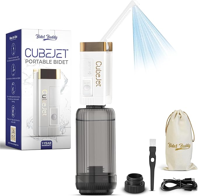 BIDET BUDDY짰 CubeJet Portable Bidet | Rechargeable Electric Travel Bidet for Travel, Camping & Home | Ultra High Pressure USB-C Hygiene Device with Seat-Bidet-Level Cleaning Power - Gold