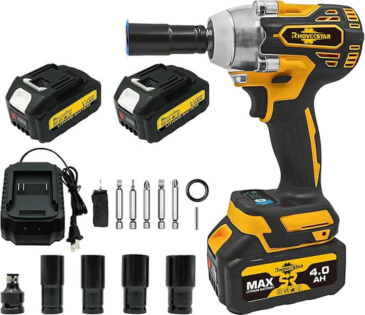 Rhovixster 1/2 Impact Gun, Cordless Impact Wrench Set, 1/2 Torque Impact, Brushless Motor High Torque Impact Guns with Battery and Charger