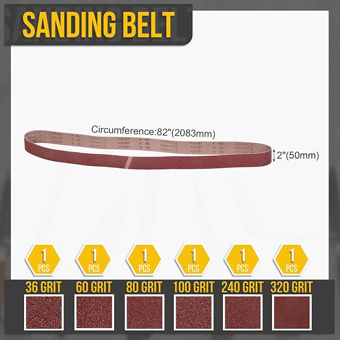2 x 82 Inch Sanding Belt, 6 Pcs 36/60/80/100/240/320 Grits Aluminum Oxide Knife Sharpener Belts Work Sharpening for Belt Sander Knife Carving Tool Metal Working