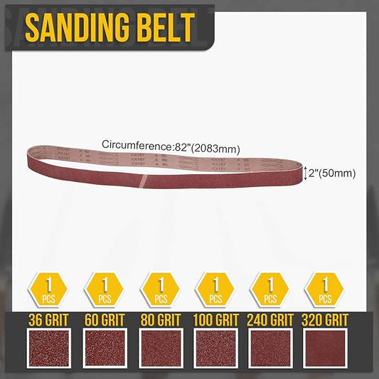 2 x 82 Inch Sanding Belt, 6 Pcs 36/60/80/100/240/320 Grits Aluminum Oxide Knife Sharpener Belts Work Sharpening for Belt Sander Knife Carving Tool Metal Working