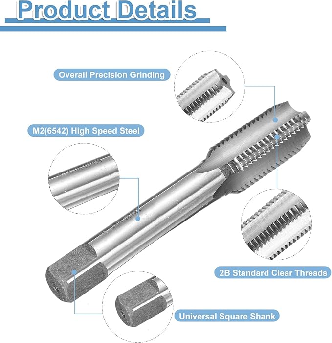 uxcell Hand Bottom Tap 3/4-12 UNS 2B Thread Bottoming Style Threading Taps High Speed Steel HSS6542 Straight Flutes Screw Tapping Tool