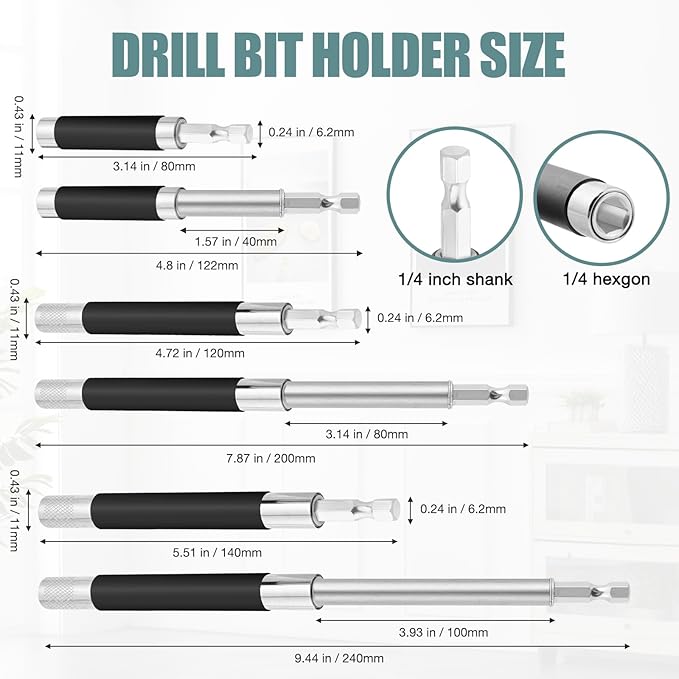 Drill Bit Holder 3.1/4.7/5.5?쇺? Drill Bit Extension 4 Pcs, Magnetic Bit Holder 1/4?쇺?Hex, Drill Extension Bit Holder Carbon Steel with Telescopic Sleeve for Screwdriver Bit Nut Socket by XIOGZAXI