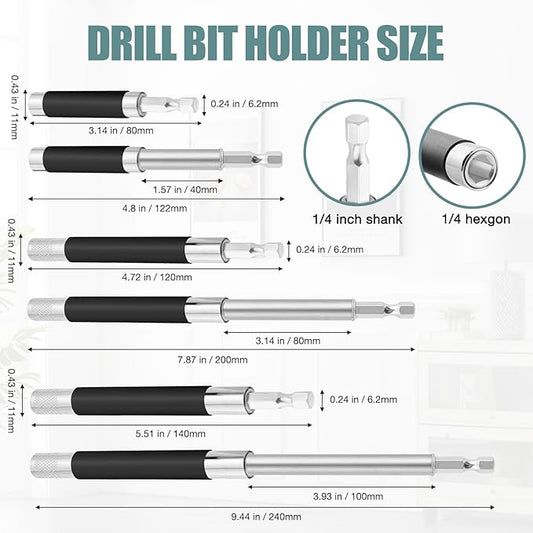 Drill Bit Holder 3.1/4.7/5.5?쇺? Drill Bit Extension 4 Pcs, Magnetic Bit Holder 1/4?쇺?Hex, Drill Extension Bit Holder Carbon Steel with Telescopic Sleeve for Screwdriver Bit Nut Socket by XIOGZAXI