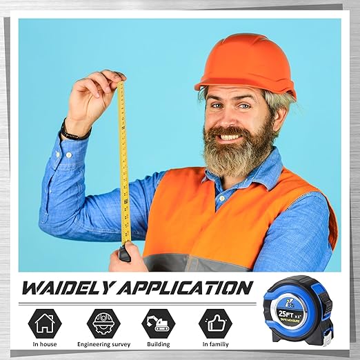 Youyole 20 Pack Tape Measure with Fractions 1/8 Steel Measuring Tape Retractable Easy Read Measurement Ruler Steel Power Blade (25 ft X 1 in,Blue)