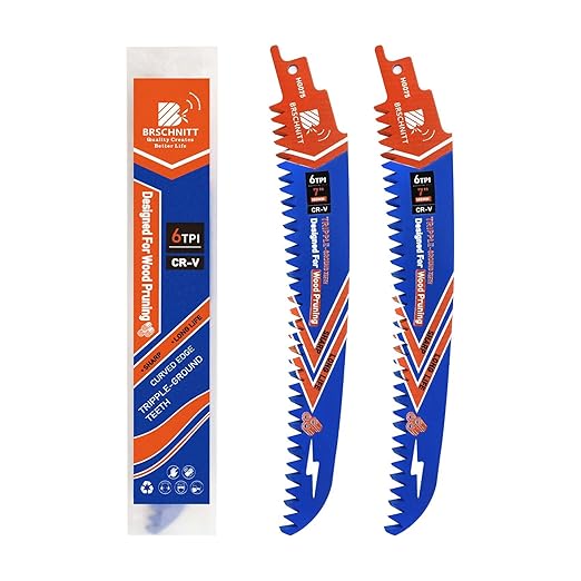 Japanese Teeth Reciprocating Saw Blades 7" 2PCS - Curved Edge Wood Pruning Saw Blades 6TPI for Tree Trimming,Wood Cutting,Cr-V Sabre Saw Pruning Blade