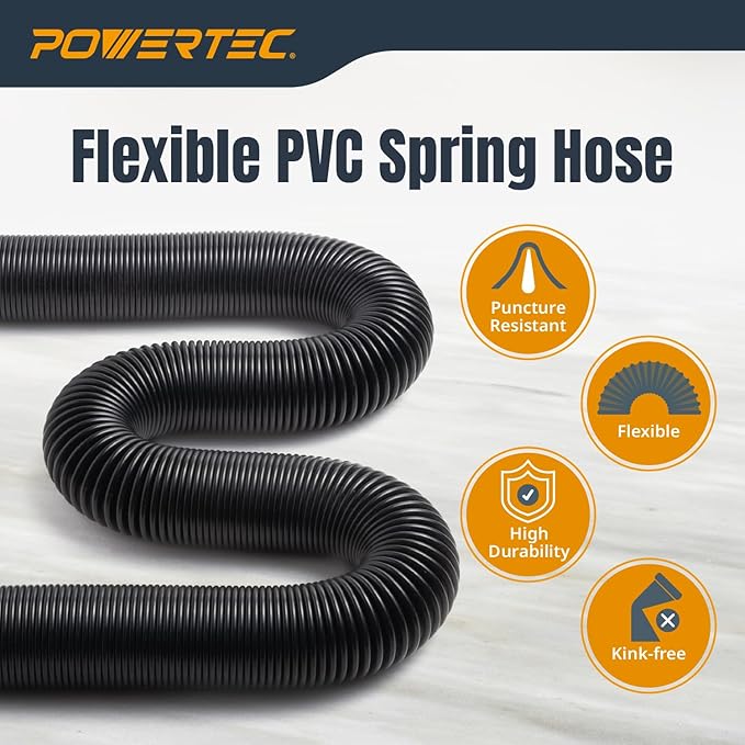 POWERTEC Power Tool Hose Kit with 10??Vacuum Hose, 4 Quick Change Adapters & Threaded Coupler ??Dust Collector Hose Kit for Connecting Table Saw, Power Tools to Shop Vacuums and Dust Collection System